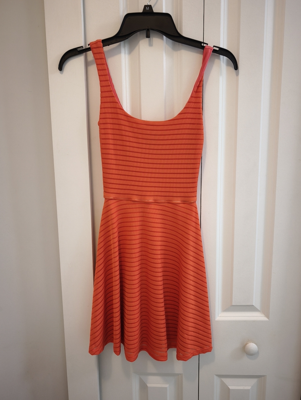 AQUA Neon Orange Fit & Flare Dress Ribbed Skater Dress XS